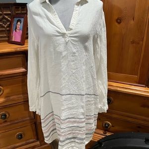 Tahari White and Gray Linen Midi Dress